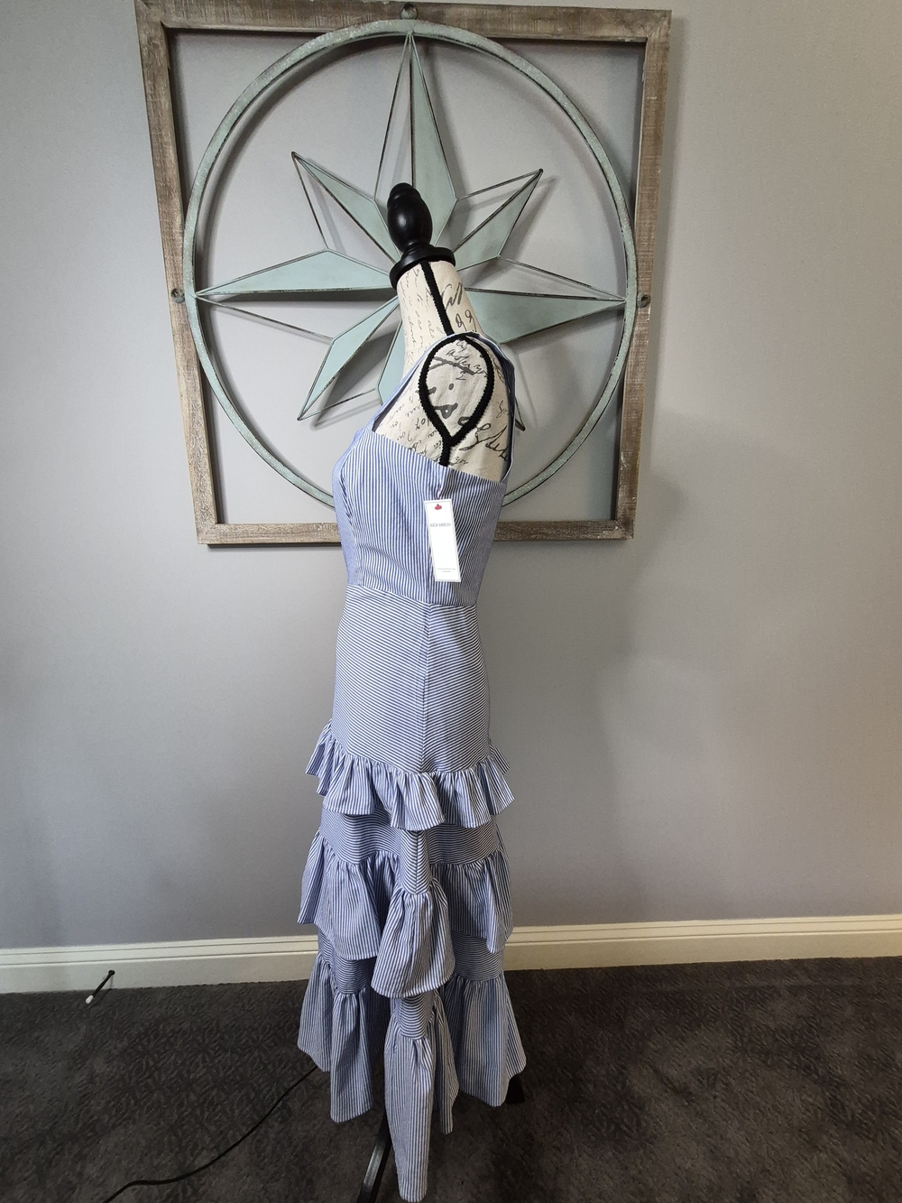NWT Red Dress Boutique Aura Blue & White Striped Tiered Ruffle Midi Dress - S - Picture 4 of 9